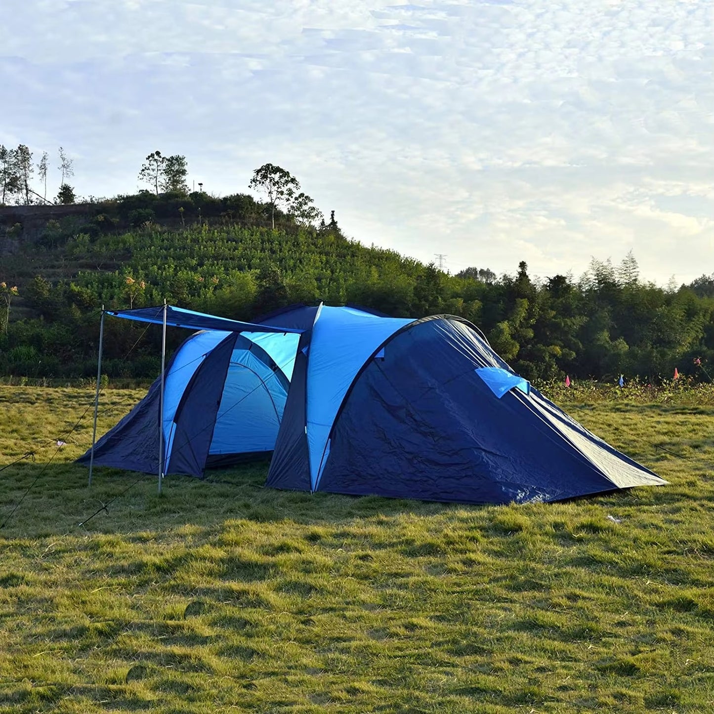 Ultralight Blue 10-Person Camping Tent – 4-Season, 3 Inner Rooms, Windproof, Waterproof, Aluminum Pole