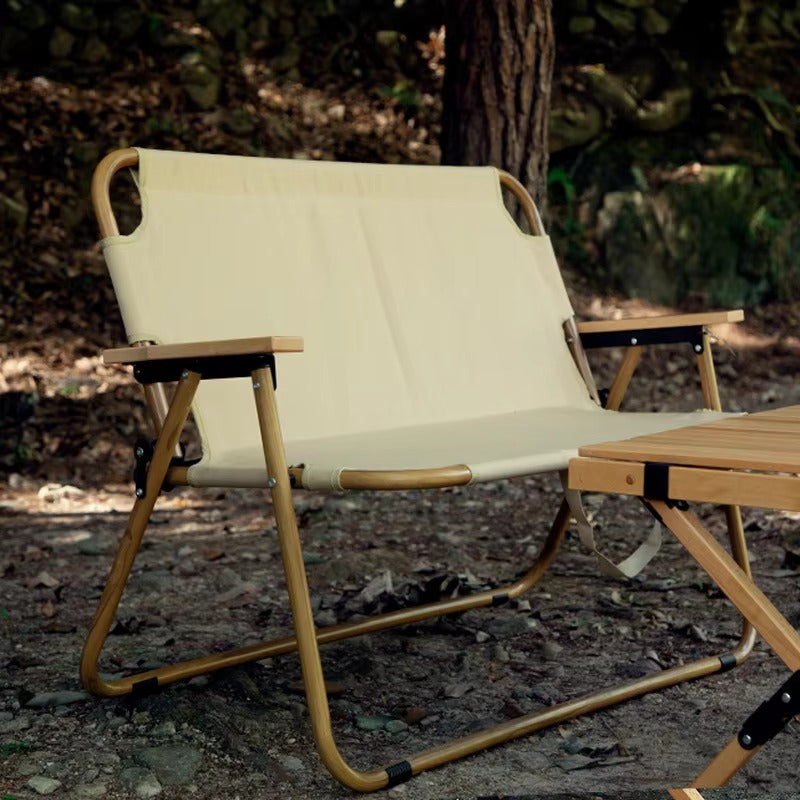 Outdoor Foldable Chair JWW-011 – Aluminum Alloy (Wood Grain), Double Seats, Portable, for Camping/Beach