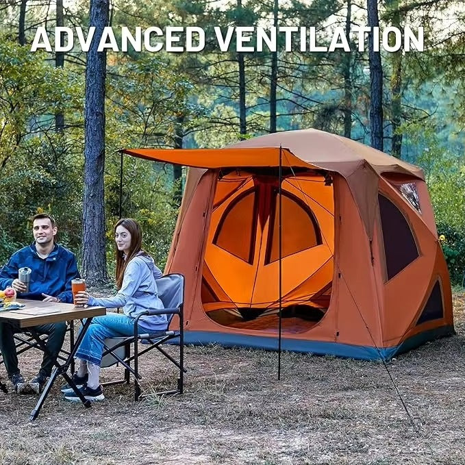 OEM Custom 4-Person Outdoor Camping Tent – Waterproof, Sunproof, Mesh Ventilated Instant Pop-Up Hub Tent